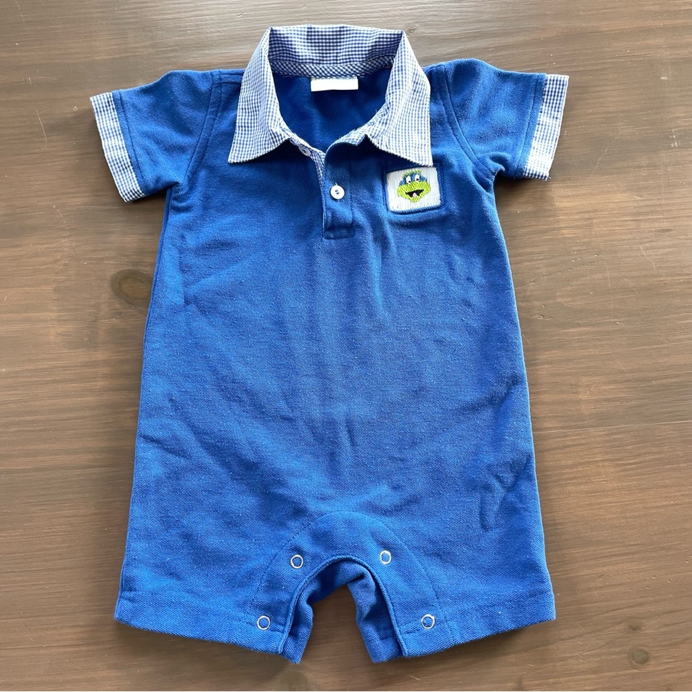 Vintage Cukees Baby Ninja Turtles Blue Leonardo Collared One-Piece Romper 24M